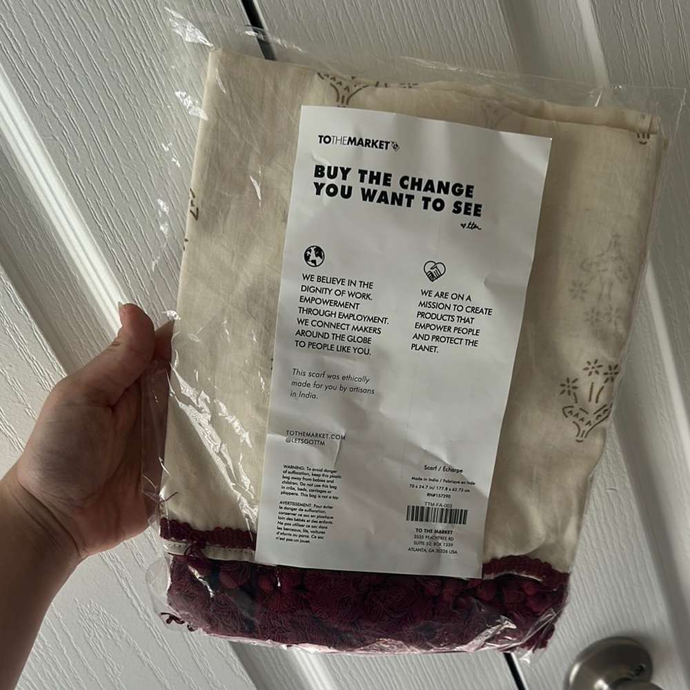 Cream and Burgundy Scarf